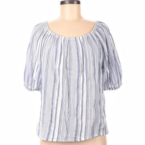 LOFT Striped Ruched Peasant 3/4 Sleeve Blouse size small